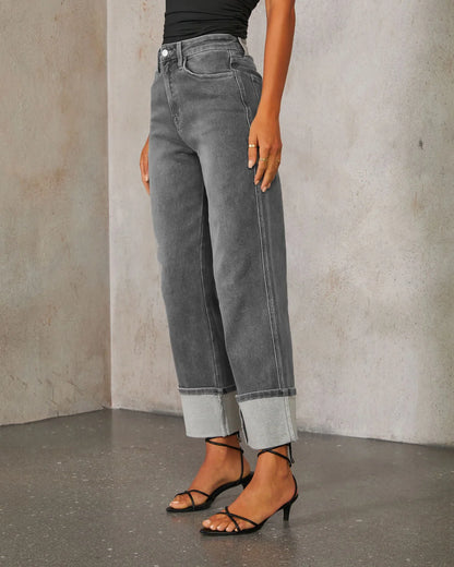 Women Jeans 2024 Autumn Stretch Straight Pants Pockets High Waist Vintage Distressed Denim Ankle Length Trousers Casual Denims