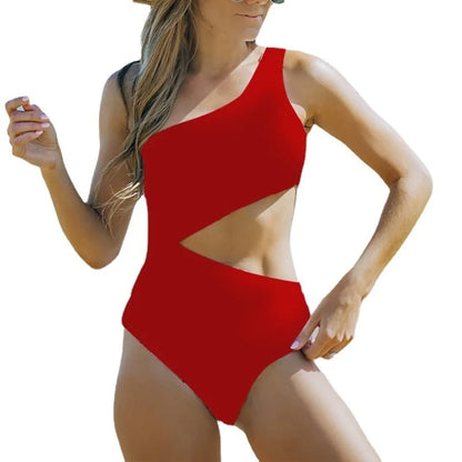 2023 Summer New Women's Swimsuit One Piece Bikini Cross Solid Shoulder Conservative One-piece Bikinis Y2k