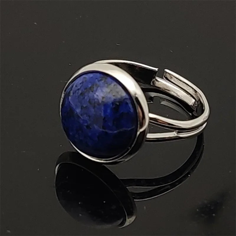 12mm Round Healing Natural Stone Ring Tiger Eye Opal Pink Crystal Adjustable Joint Ring for Women Jewelry