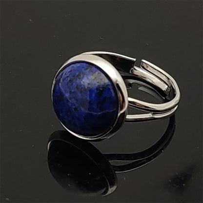 12mm Round Healing Natural Stone Ring Tiger Eye Opal Pink Crystal Adjustable Joint Ring for Women Jewelry