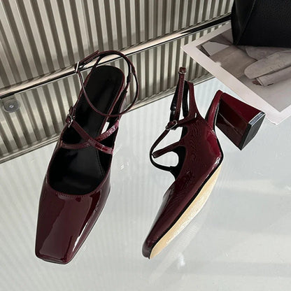 Eilyken New Fashion Leopard Print Narrow Band Buckle Strap Women Pumps  Elegant Square Toe High Heels Wedding Party Shoes