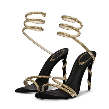 Eilyken Ankle Strap Open Toe Woman Sandals Design Sexy Crystal Rhinestone Thin High Heels Fashion Pumps Party Prom Shoes