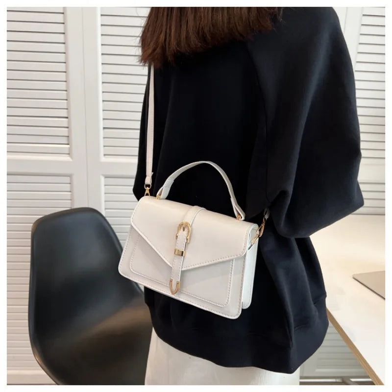 Fashionable Minimalist Crossbody Bag with Top Handle and Flap for Women Solid Color Square Purse with Simple Design Womens Bag