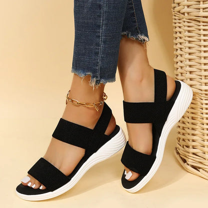 Women's Knit Elastic Cloth Wedge Sandals Slip On Lightweight Walking Sandals Women Plus Size Comfortable Summer Shoes Woman 2023