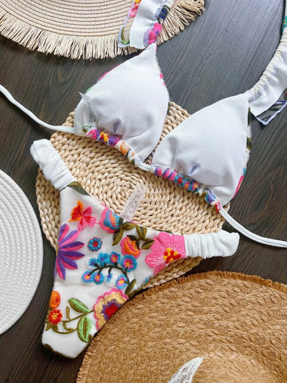 New Sexy Handmade Embroidery Bikini Set Women's Swimsuit Triangle Swimwear Bathing Suit Brazilian Biquinis