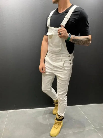 Women Jeans Rompers Washing Ankle Length Overalls Pencil Pants One Piece High Street Pockets Spliced Solid Slight Strech
