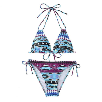 1 Set  Women Swimsuit  Padded  Three-point  Stretchy  Beautiful Floral Print Bikini Set  for Swimming Pool