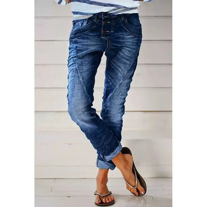 Jeans Denim Pants Capris 2025 Women Vintage Elastic Waist Long Flare Pants High Waist Slim Work Summer Blue Elegant Jeans Capris