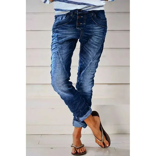Jeans Denim Pants Capris 2025 Women Vintage Elastic Waist Long Flare Pants High Waist Slim Work Summer Blue Elegant Jeans Capris