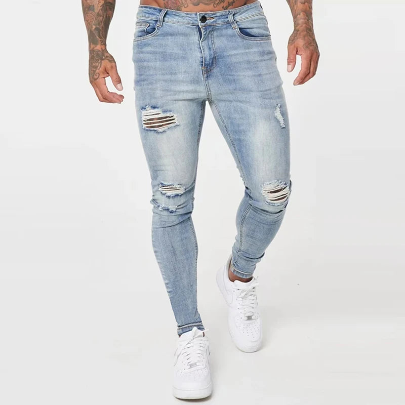 Men Skinny jeans Pencil pant Solid Color Straight Classic Denim Trousers Casual Daily For Office Parties Male  Cowboy Pants