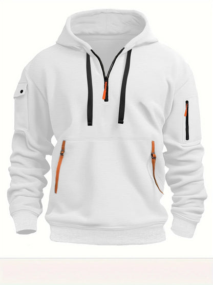 Spring and Autumn New Men's Casual Sports Multi-zipper Arm Pocket Pullover Outdoor Cycling Climbing Windproof Hoodie