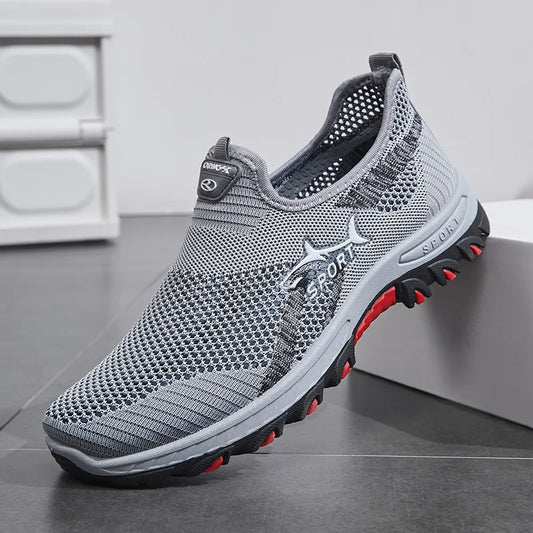 Summer Men's Shoes Lightweight Sneakers Fashion Outdoor Male Hiking Shoes Soft Soled Running Shoes Mesh Slip on Men Casual Shoe