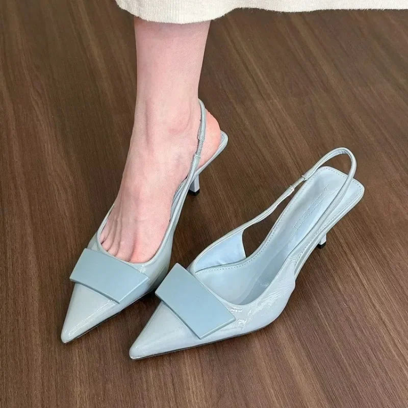 Fashion Square Buckle Pointed Toe Sandals Pumps for Women Temperament New Summer Desiger Slingback High Heels Shoes Office Dress