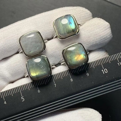 Square Natural Moonstone Ring Adjustable Female  Ring Jewelry for Women Gift Wholesale High Quality Vintage Fine