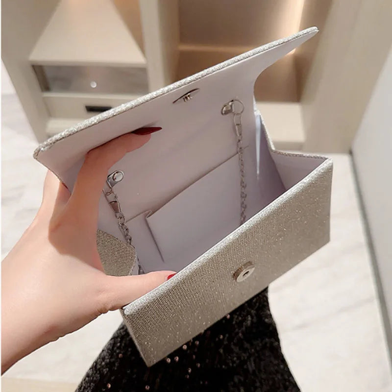 Pearl Chain Shoulder Bags Luxury Purse Gold Bright Silk Evening Bag Women Elegant Fashion Banquet Clutch Female Handbag bolsa