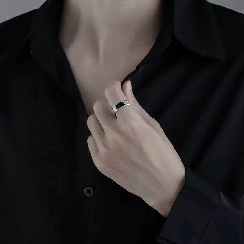 925 Sterling Silver Men's Ring High Quality Luxury black Gem For Men Wedding Fine Jewelry Accessories Party Gifts