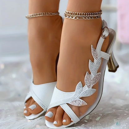 Women's Rhinestones Mesh High Heel Sandals Summer New Fashion Korean Style Peep Toe Buckle Strap Slingback Shoes Sandalias Mujer