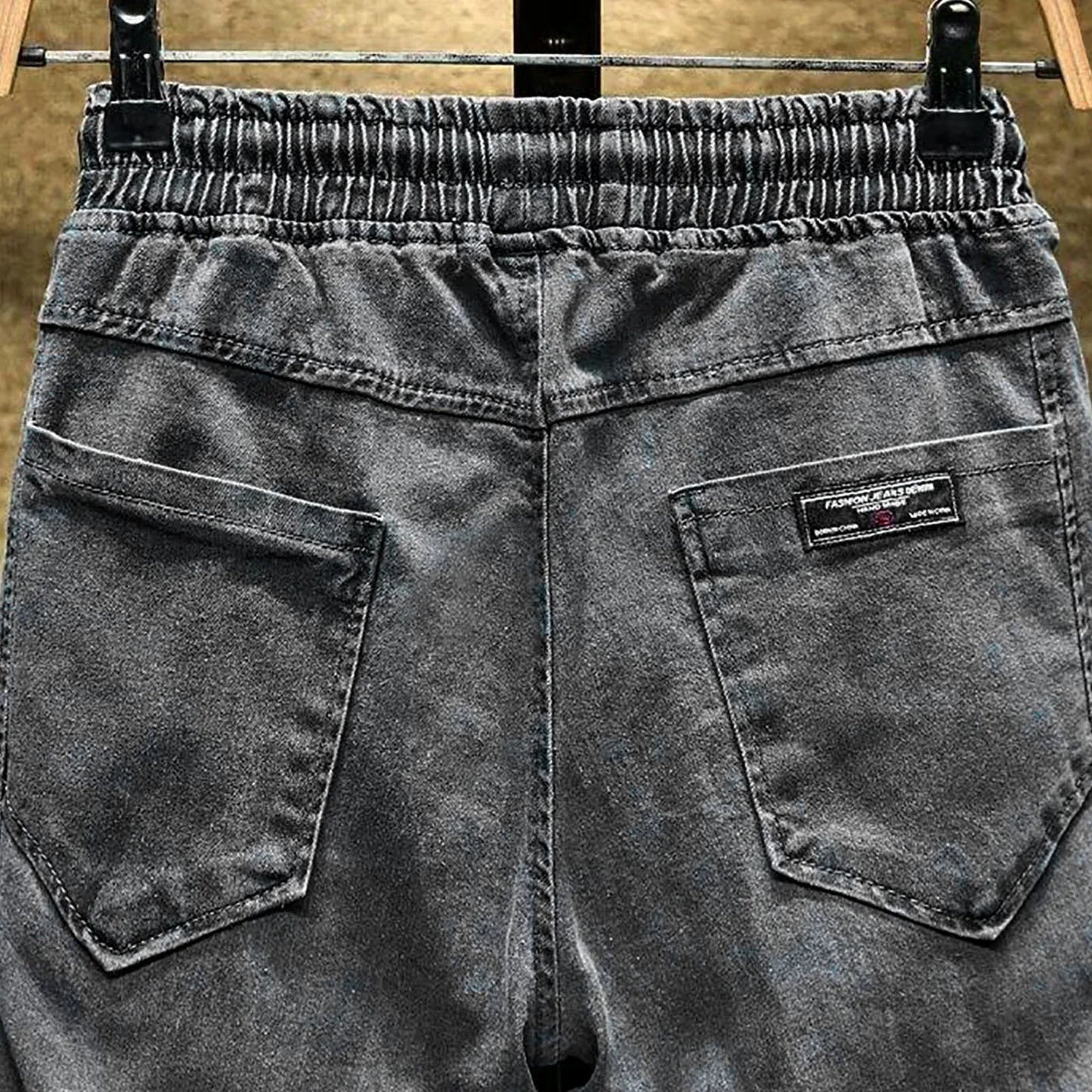 Trendy Men Jeans Elastic Waist Streetwear Bottoms High Waist Ankle Tied Harem Pants