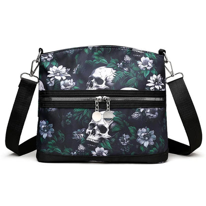 Fashion Flower Skull Pattern Crossbody Bags For Women, Large Capacity Casual Graffiti Shoulder Bag For Halloween Gift