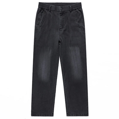 Spring & Summer Essential! Men's Tencel Jeans, Thin Ice - Silk Fabric, High - Street Loose Straight Cut, Drapey, Elastic Waist w
