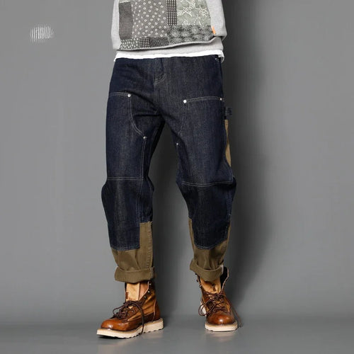 Four Seasons New Men's American Straight Jeans Pants Loose Casual Trendy Multi Pocket Spliced Denim Trousers Male Streetwear