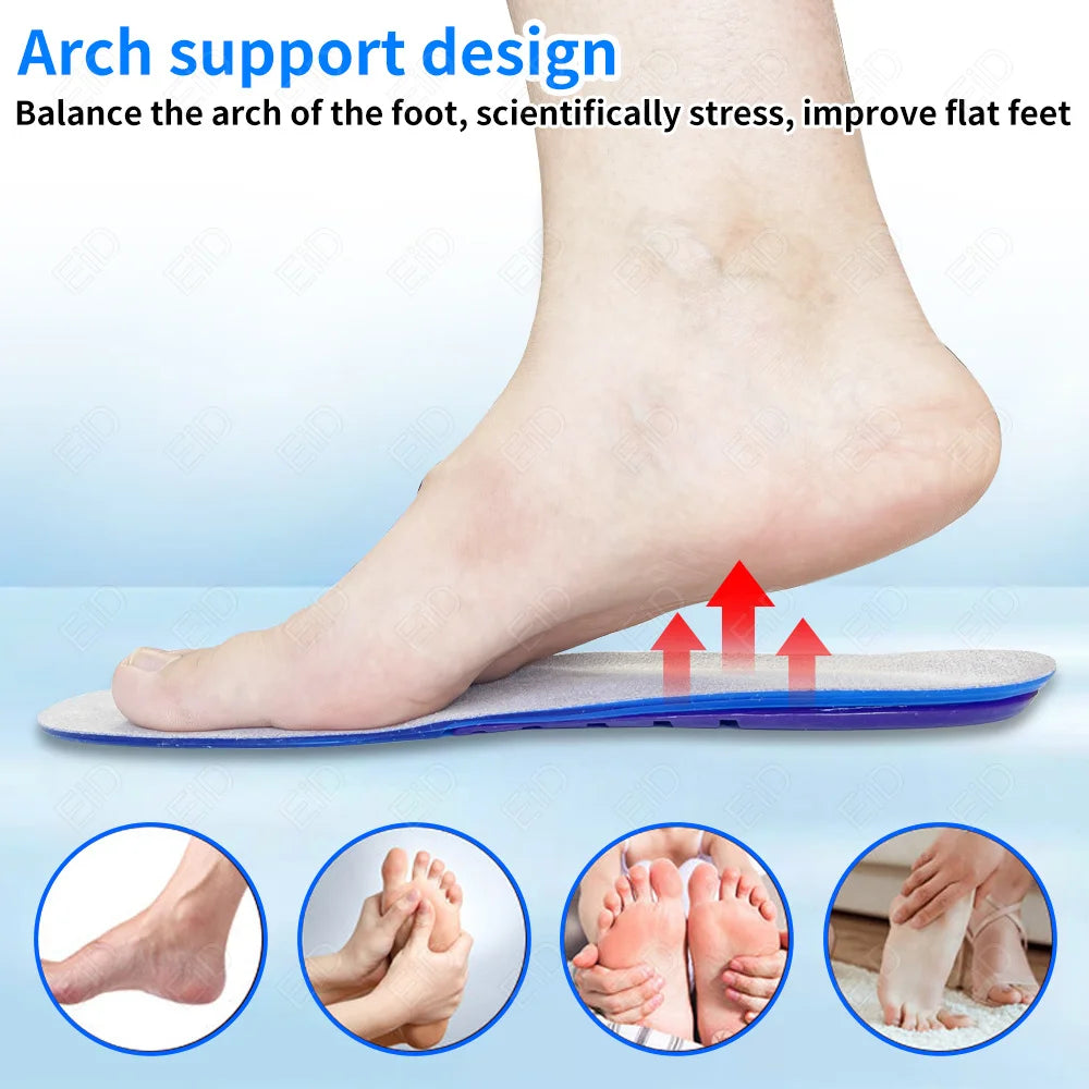 Shock-absorbing insole Orthotic Arch Support Foot Pain Massaging Silicone Gel Soft Sport Shoe Anti-Shock Insoles Pad Man Women