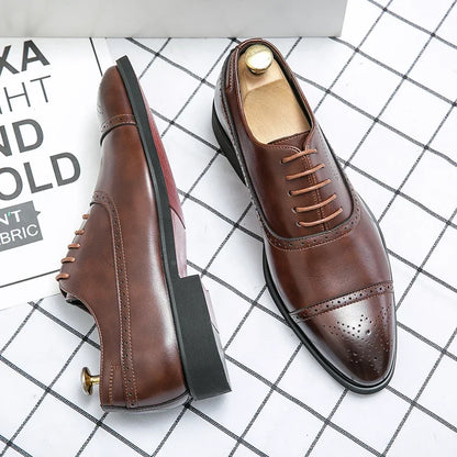 Men's Formal  Shoes Red Sole Fashion Business Casual Party Banquet Daily Retro Carved Lace-up Brogue Dress Wedding Shoes Size 48