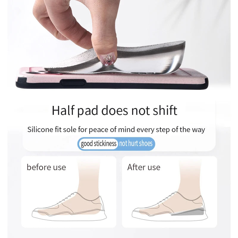 Silicone Gel Invisible Height Increase Insole Heel Lifting Inserts Shoe Foot Care Protector Elastic Cushion Insert for Men Women