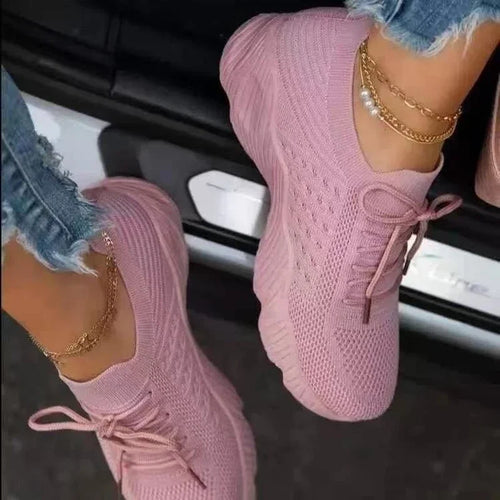 Mesh Breathable Casual Sneakers Lace-up Vulcanized Shoes Ladies Platform Sneakers