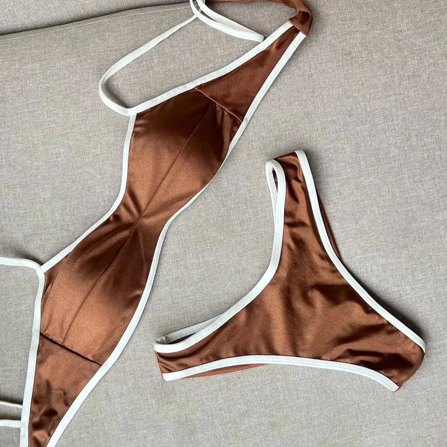 Bikini Women Swimsuit Female Swimwear Bandeau Thong Bathing Suit Shiny Swimming Suits Halter Bodysuit Beachwear