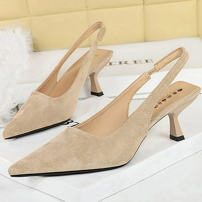 BIGTREE Shoes Suede Women Pumps Pointed hollow out High Heels 6 CM Summer Women's Sandals occupation Office shoes Kitten heels