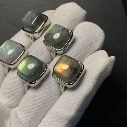 Square Natural Moonstone Ring Adjustable Female  Ring Jewelry for Women Gift Wholesale High Quality Vintage Fine