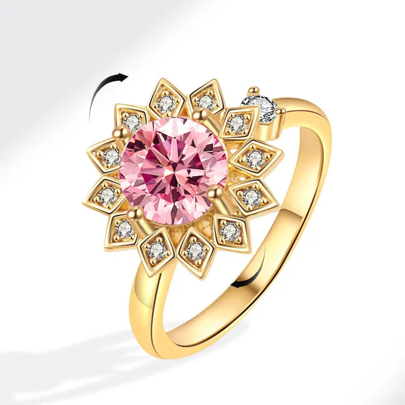 VENTFILLE 925 Sterling Silver Sunflower Diamond Zircon Rotatable Ring For Women Gift Relieve Stress Ring Jewelry Wholesale