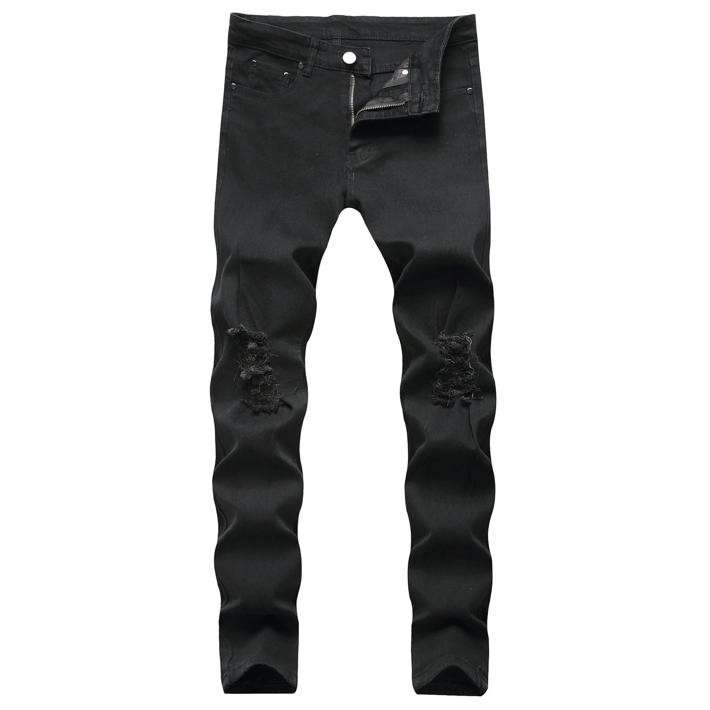 Denim Pencil Ankle Length Pants Men Jean Ripped Washed Zipper Fly Hole Jeans Skinny Solid Pockets High Street Distressed