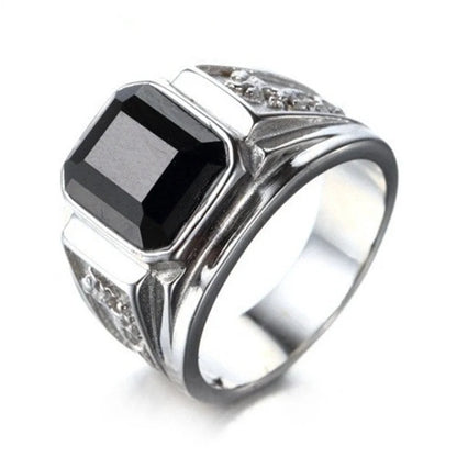 Fashion Men's Ring Square Facade Good Stone Inlaid Ring Side Flying Dragon Carving Domineering Men's Ring Party Jewelry Accessor