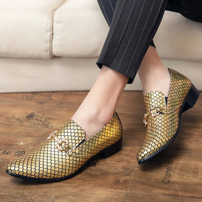 Men Classic Lefu Shoes Gold Silver Casual Business Dress Shoes European and American Wedding Show Shoes Size 38-48 Men Shoes