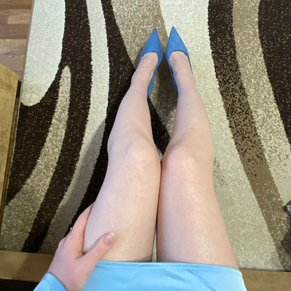 Women 9cm High Heels Pumps Stripper Flock Suede Plus Size Escarpins Lady Wedding Bridal Heels Escarpins Green Blue Yellow Shoes