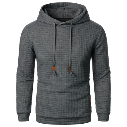 Autumn/Winter men's jacquard plaid hoodie long sleeve hoodie warm color hooded sweatshirt coat