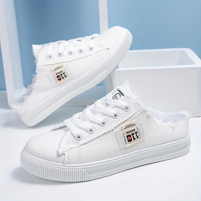 Fashion Flat Sneakers Casual Lace Up Round Toe Non Slip Canvas Shoes