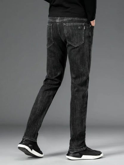 2025 New Autumn Men's Stretch Slim Jeans Straight Leg Casual Denim Trousers Male Business High Quality Classic Blue Gray Black