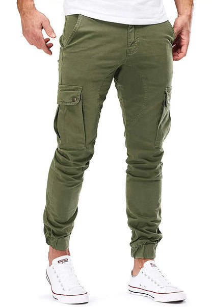Street Elastic Jeans Men Denim Cargo Pants Wash Solid Color Multi Pockets Casual Mid Waist Trousers Slim Fit Daily Wear Joggers