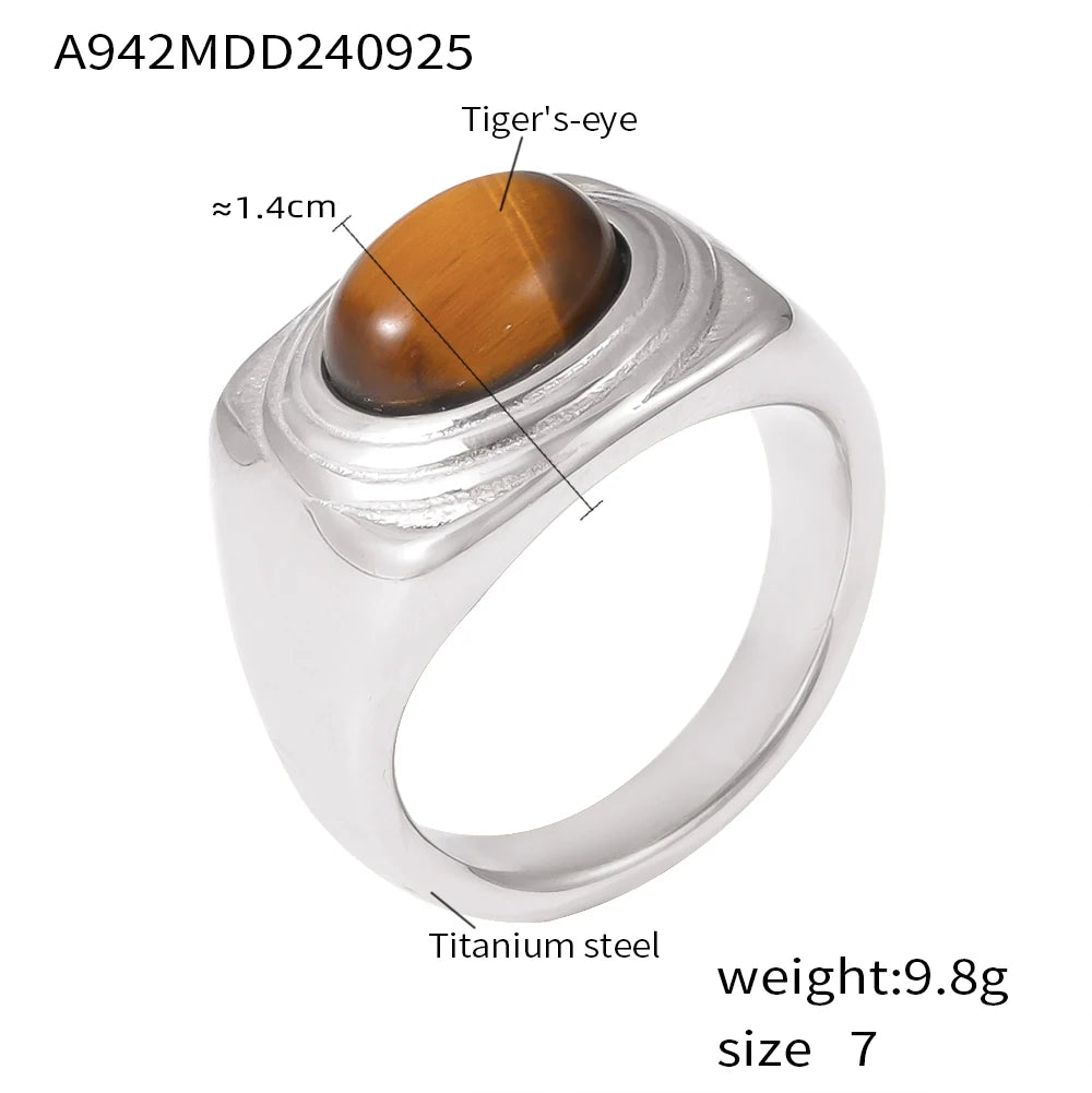 Nivora Stainless Steel Vintage Rings For Women Shiny Tiger's Eye Stone Cocktail Rings Women No Tarnish Jewelry Gifts