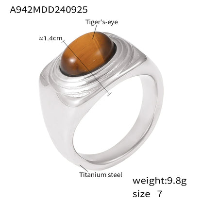 Nivora Stainless Steel Vintage Rings For Women Shiny Tiger's Eye Stone Cocktail Rings Women No Tarnish Jewelry Gifts