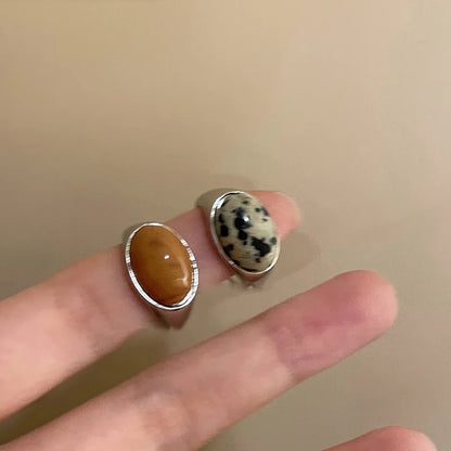 1Pc Vintage Ring for Ladies Simple Brown Stone Ring Light and Luxurious Irregular Circular Opening Ring Exquisite Jewelry Gifts