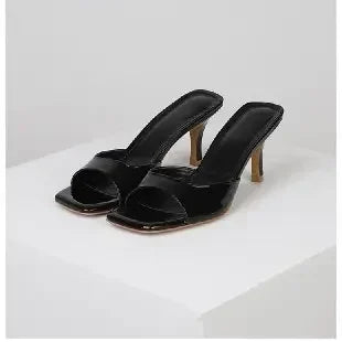 New Summer New Slippers Women  Trend Sexy Large Size Square Toe Thin Heels Shoes Ladies Casual Slippers Heel zapatos 35-42