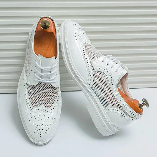 New Summer Oxford Shoes Luxury Brand Men's Wedding Shoes Pointed Toe Men Dress Shoes Breathable Casual Brogue Shoes Big Size 46