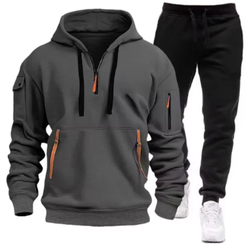 New Men Autumn Winter Sets Zipper Hoodie Pants Pieces Casual Tracksuit Male Sportswear Brand Clothing Sweatsuit