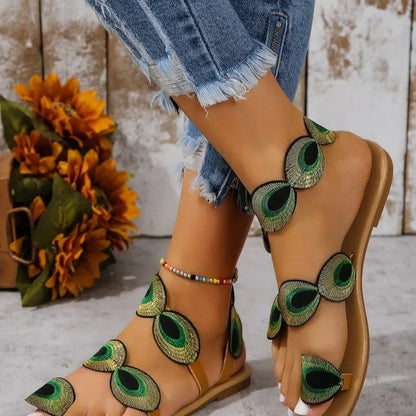 Yellow Embroidered Faux Flower Fashion Sandals Flat Plus Size 43 Summer Outdoor Beach Shoes Travel Mom Shoes