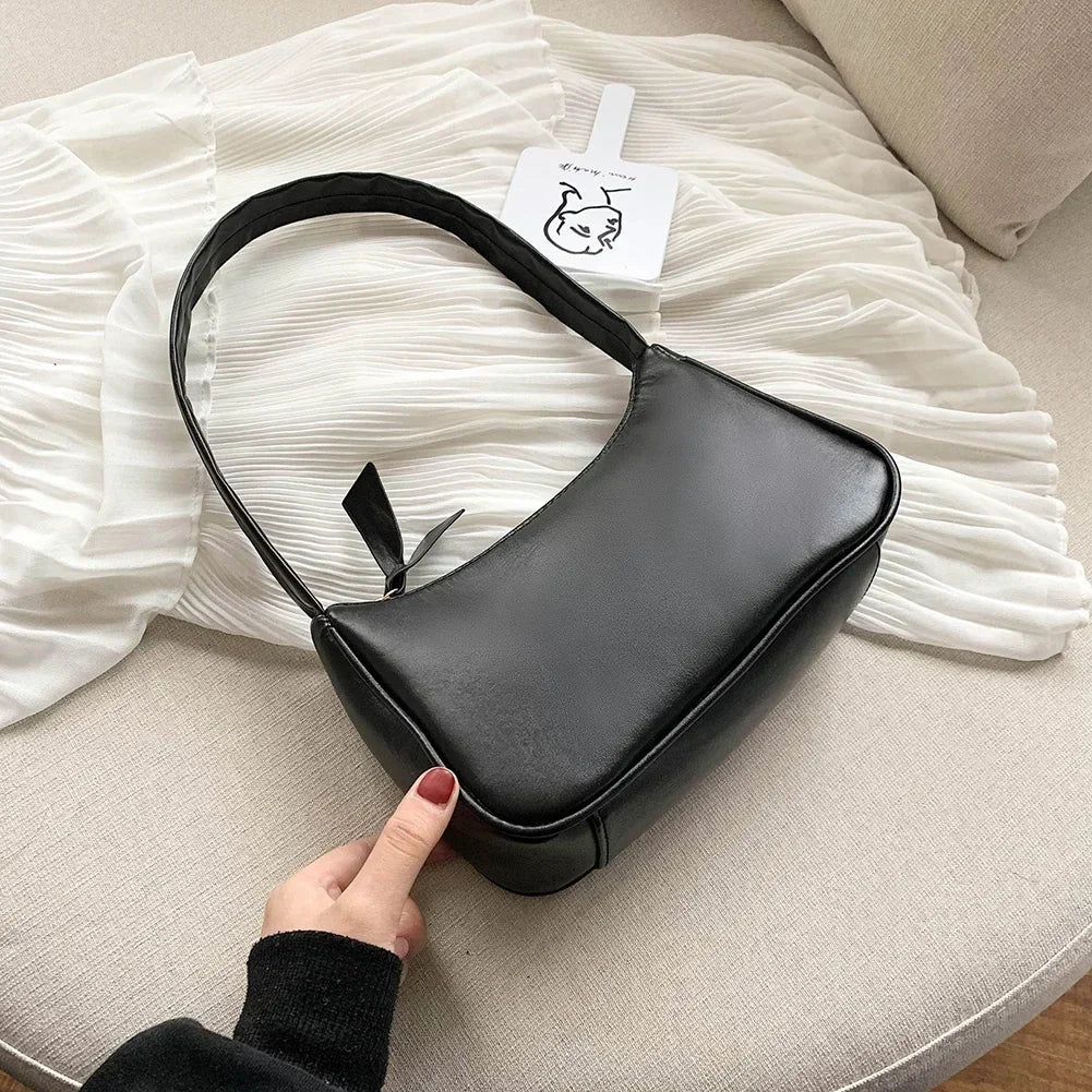 New Retro Soft PU Leather Women Shoulder Underarm Bags Casual Solid Color Small Top-Handle Handbags Ladies Fashion Shoulder Bags