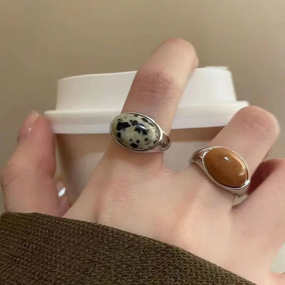 1Pc Vintage Ring for Ladies Simple Brown Stone Ring Light and Luxurious Irregular Circular Opening Ring Exquisite Jewelry Gifts